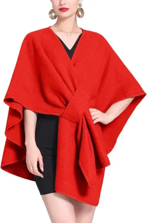 Womens Shawls Wrap Poncho Soft Capes Open Front Cardigan Cashmere Knitted Cloak Scarf
