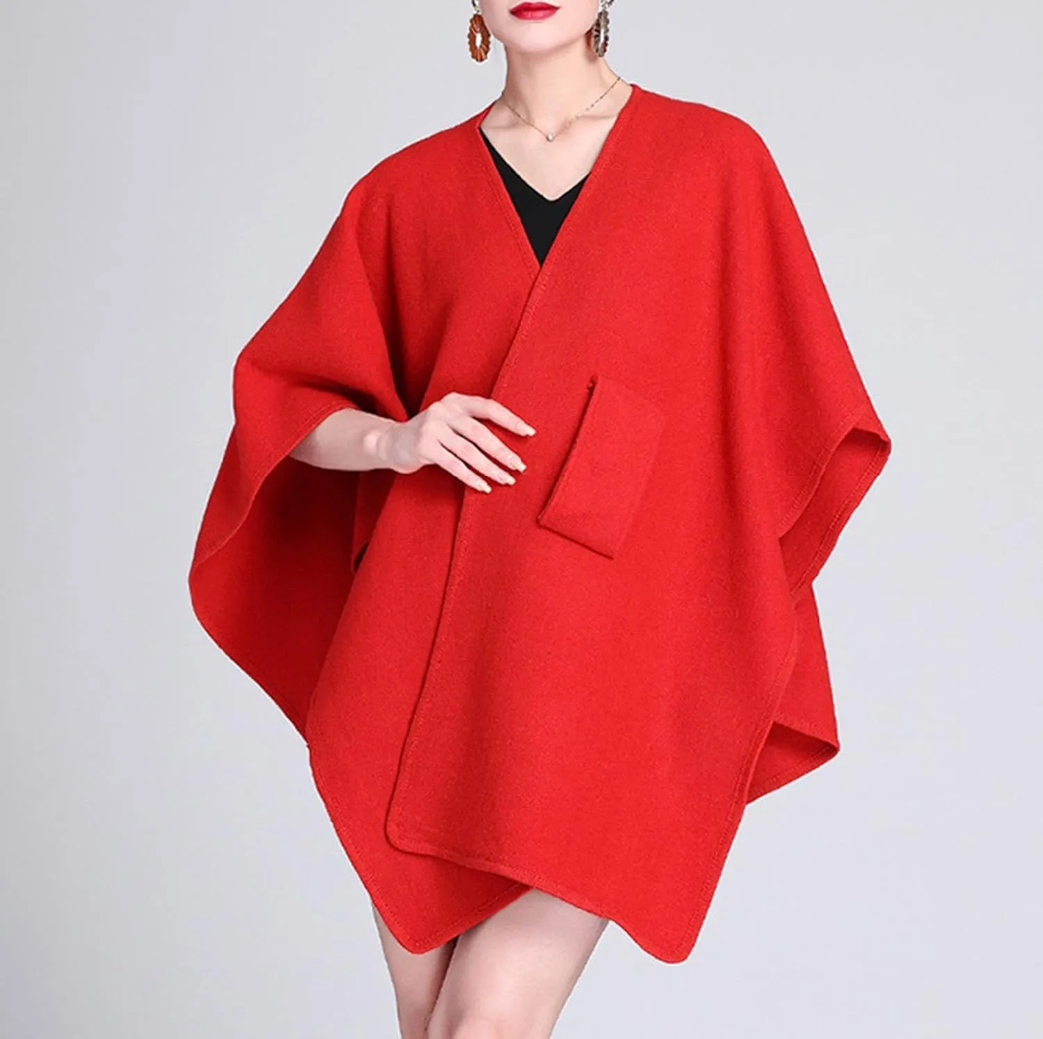 Womens Shawls Wrap Poncho Soft Capes Open Front Cardigan Cashmere Knitted Cloak Scarf