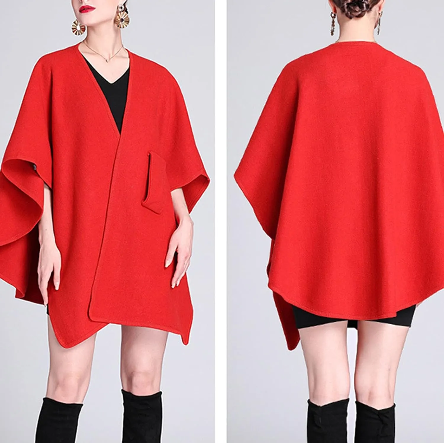 Womens Shawls Wrap Poncho Soft Capes Open Front Cardigan Cashmere Knitted Cloak Scarf