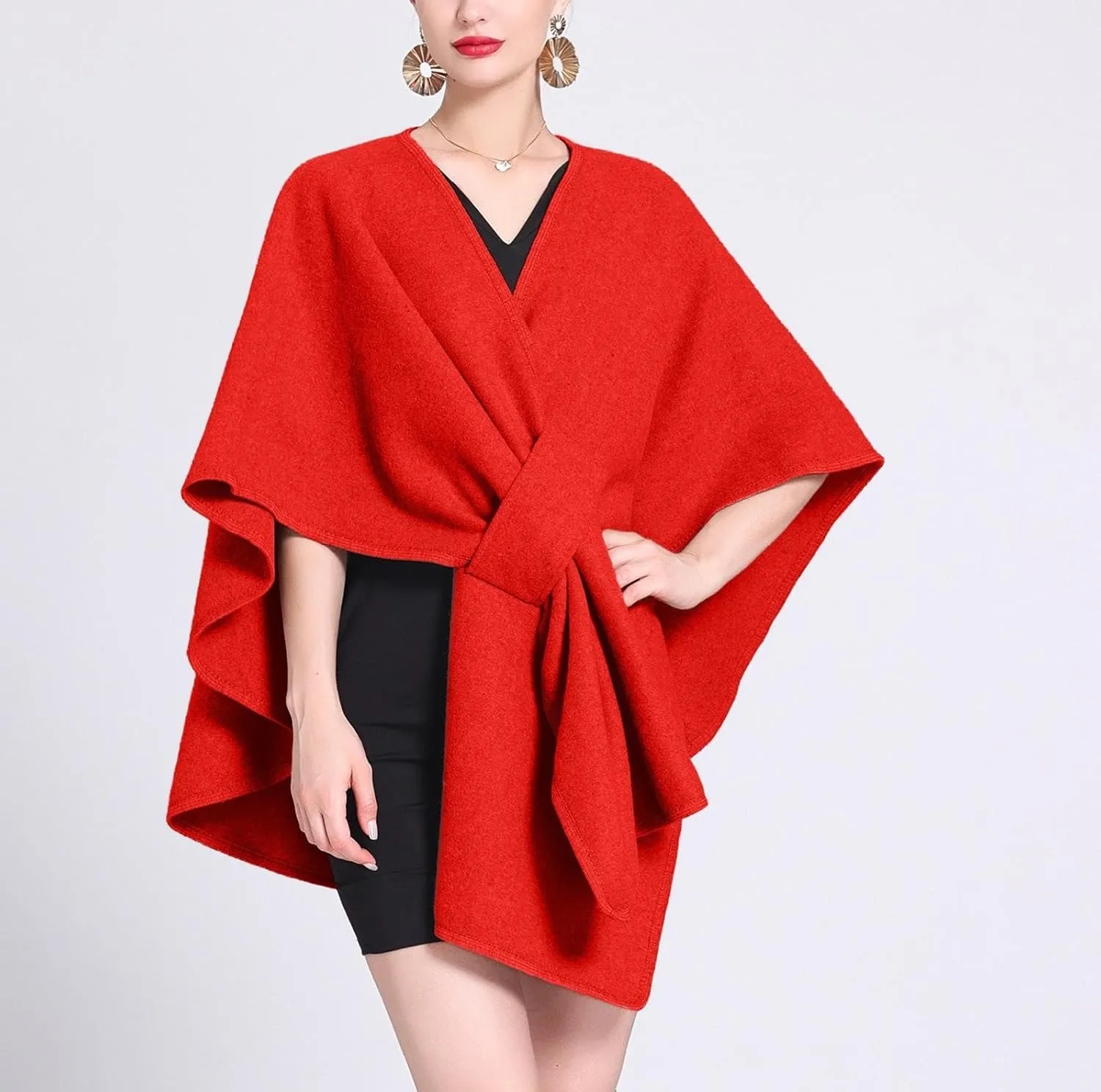 Womens Shawls Wrap Poncho Soft Capes Open Front Cardigan Cashmere Knitted Cloak Scarf