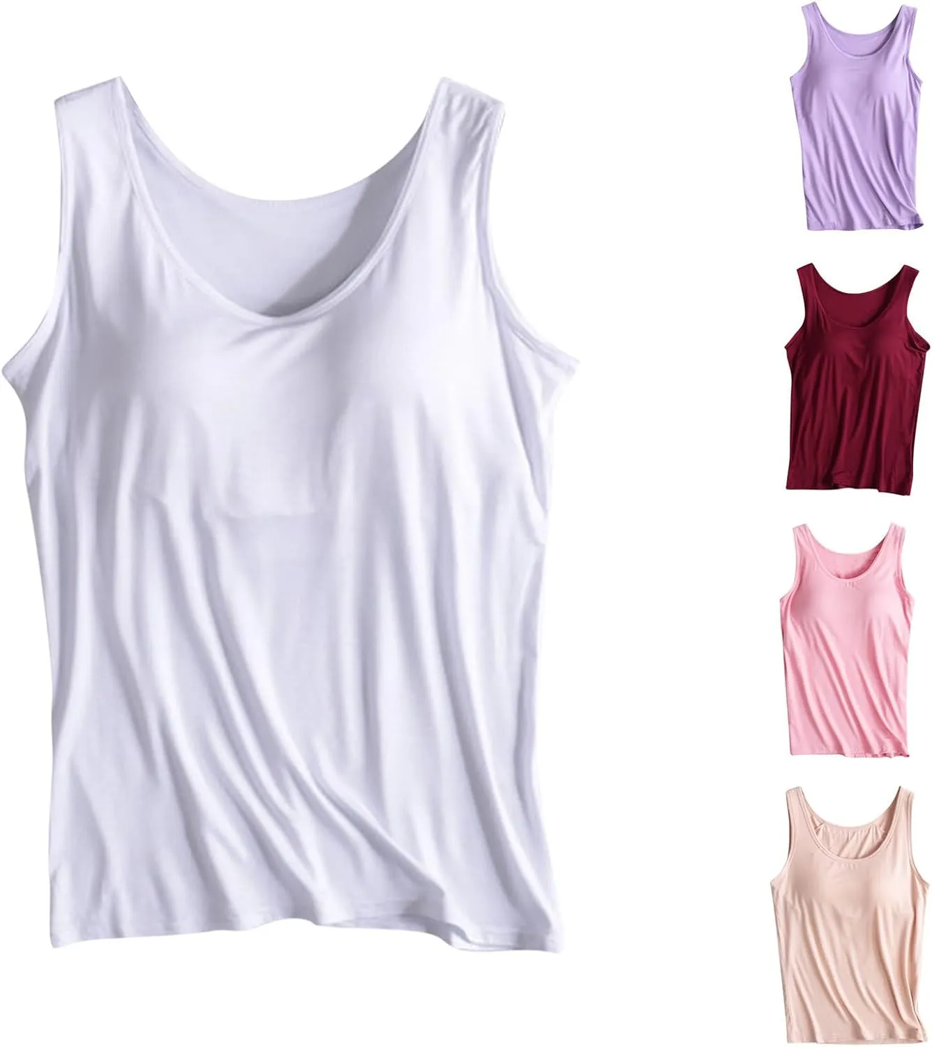 Womens Tank Tops with Built in Bra Padded Loose Sleeveless Shirts Comfy Soft Camisole Summer Lightweight Tops