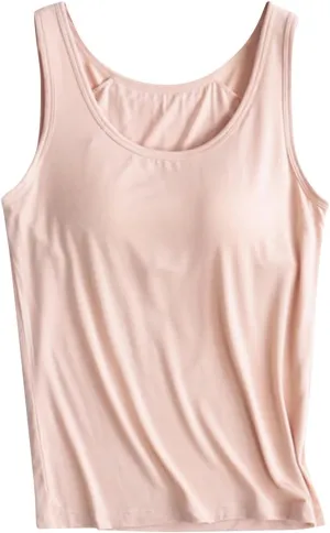 Womens Tank Tops with Built in Bra Padded Loose Sleeveless Shirts Comfy Soft Camisole Summer Lightweight Tops