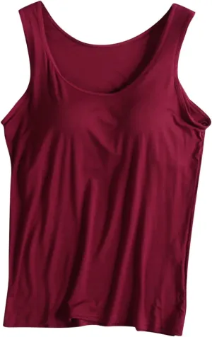 Womens Tank Tops with Built in Bras Comfy Fit Padded Camisole Without Rims Integrated Base Undershirt