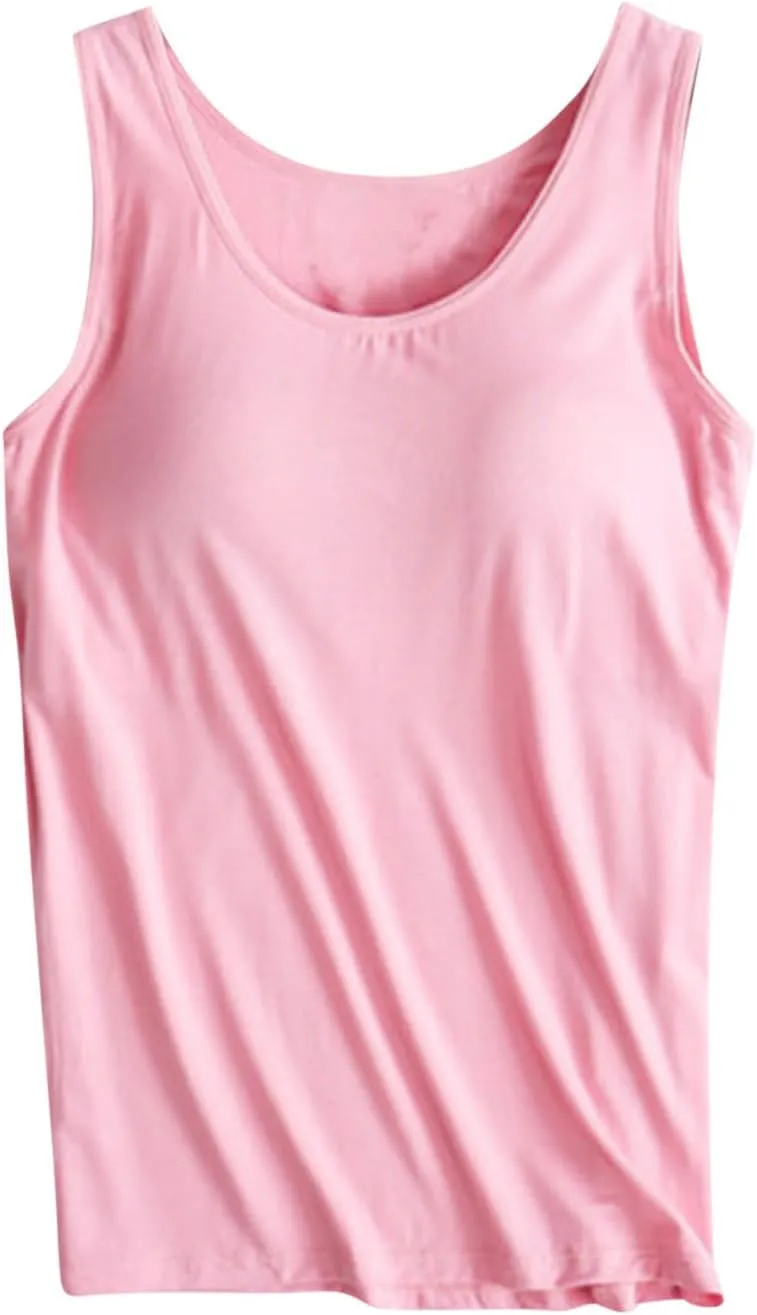 Womens Tank Tops with Built in Bras Comfy Fit Padded Camisole Without Rims Integrated Base Undershirt