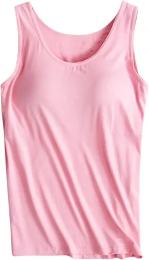 Womens Tank Tops with Built in Bras Comfy Fit Padded Camisole Without Rims Integrated Base Undershirt