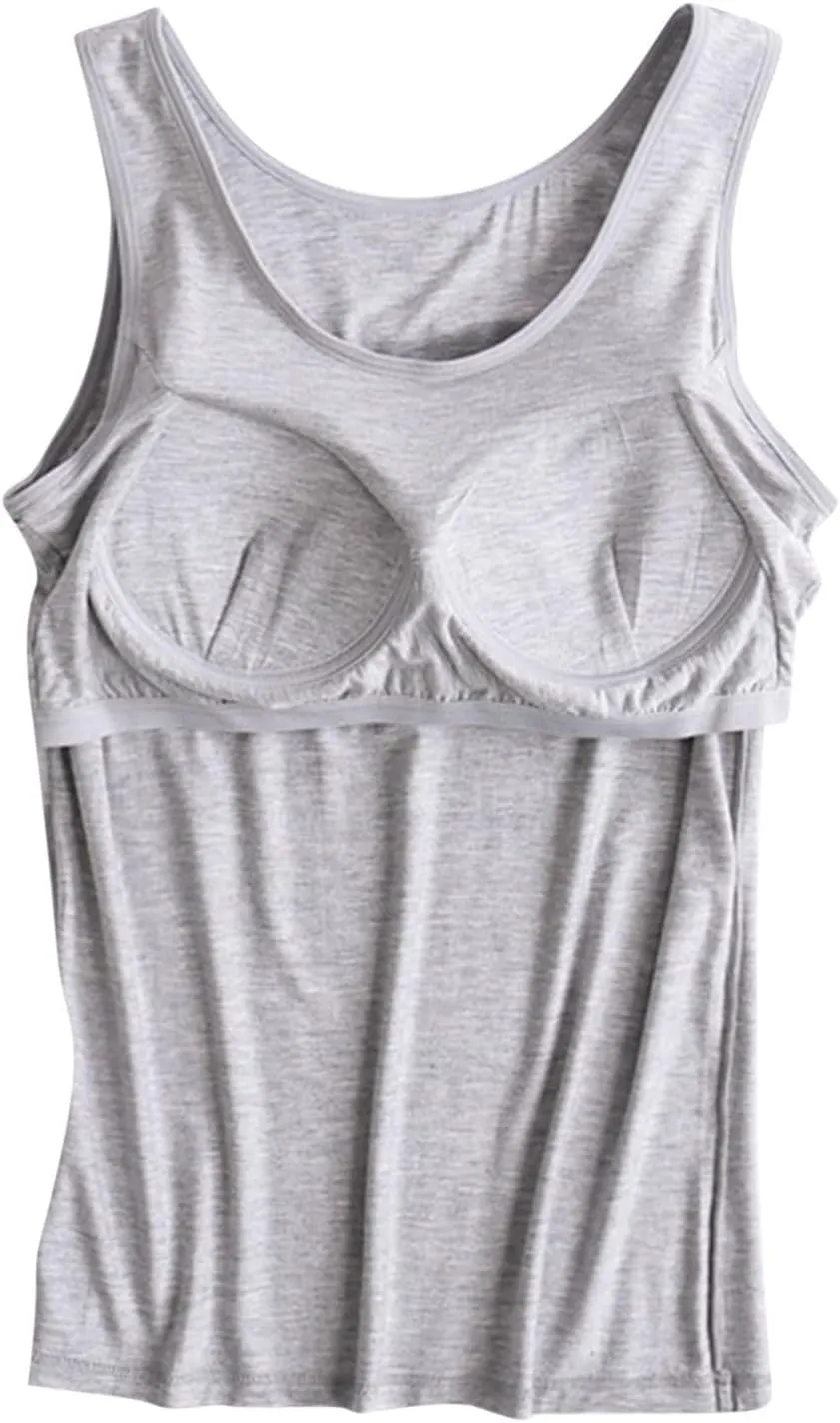 Womens Tank Tops with Built in Bras Comfy Fit Padded Camisole Without Rims Integrated Base Undershirt