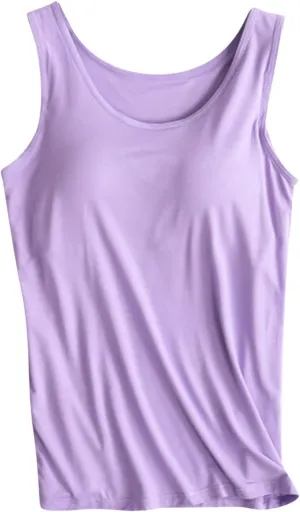 Womens Tank Tops with Built in Bras Comfy Fit Padded Camisole Without Rims Integrated Base Undershirt