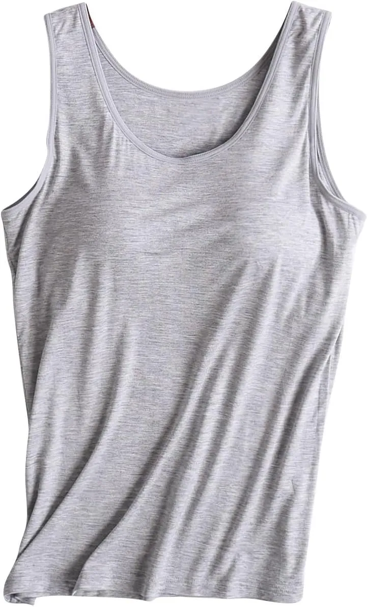 Womens Tank Tops with Built in Bras Comfy Fit Padded Camisole Without Rims Integrated Base Undershirt