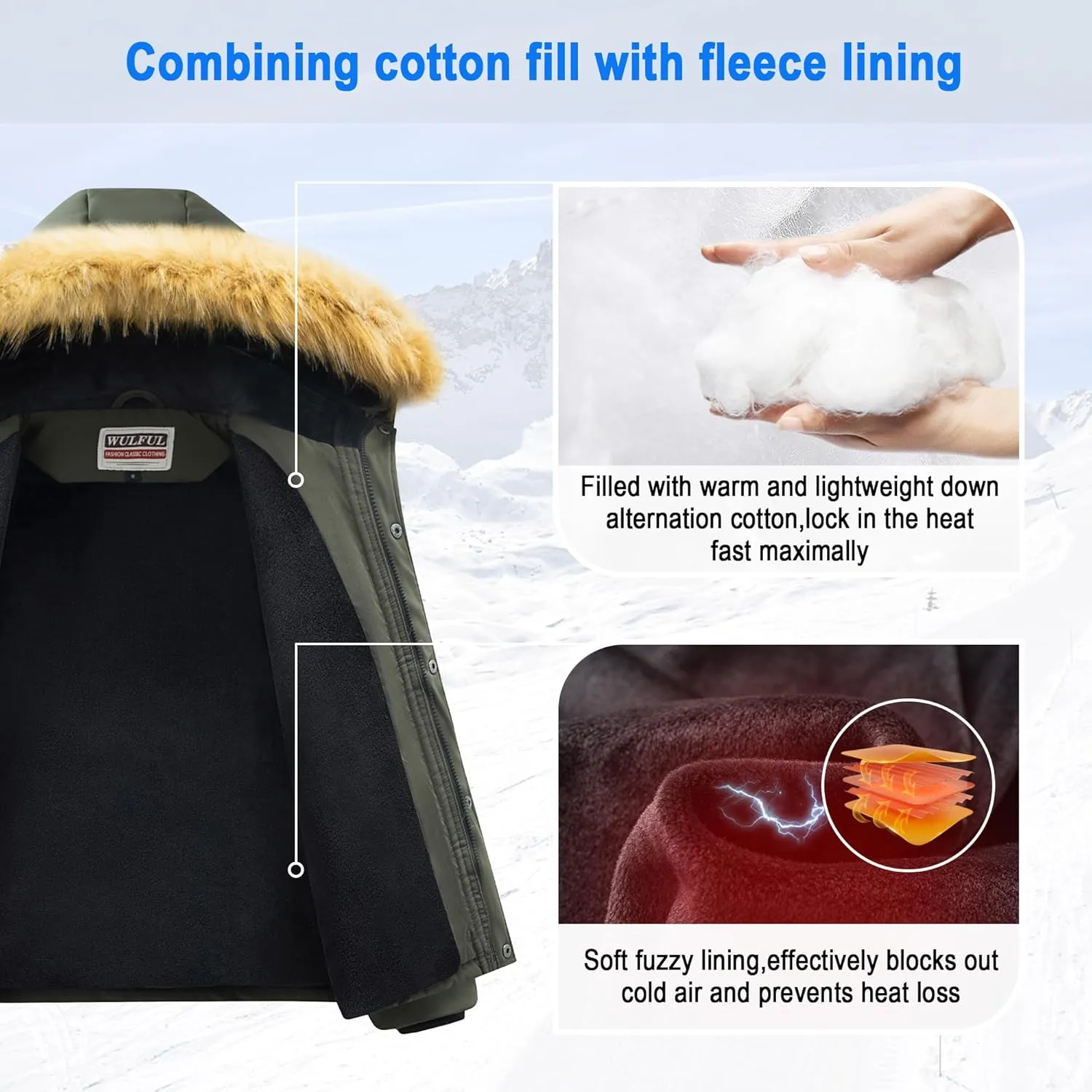 WULFUL Boy's Winter Coats Waterproof Fleece Lined Puffer Jackets Kids Thicken Outerwear With Detachable Hood