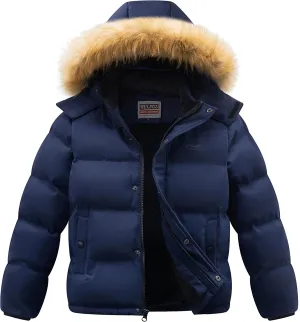 WULFUL Boy's Winter Coats Waterproof Fleece Lined Puffer Jackets Kids Thicken Outerwear With Detachable Hood