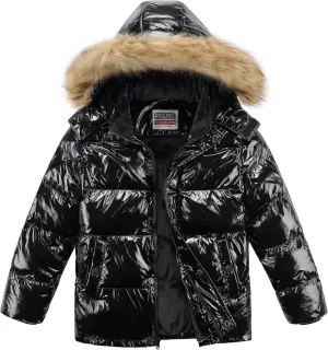 WULFUL Boy's Winter Coats Waterproof Fleece Lined Puffer Jackets Kids Thicken Outerwear With Detachable Hood