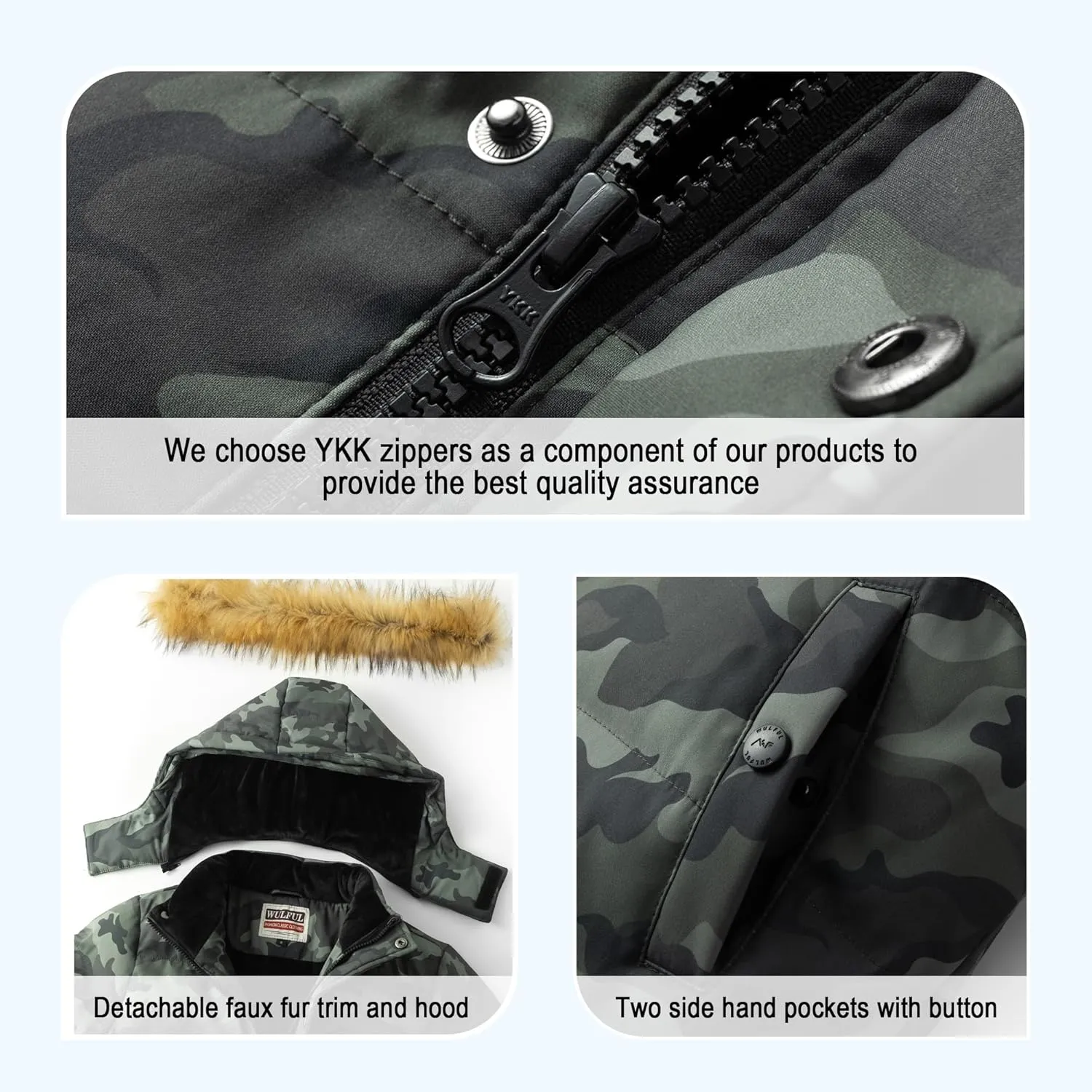 WULFUL Boy's Winter Coats Waterproof Fleece Lined Puffer Jackets Kids Thicken Outerwear With Detachable Hood