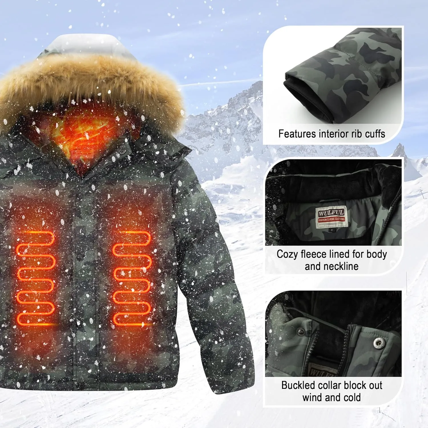 WULFUL Boy's Winter Coats Waterproof Fleece Lined Puffer Jackets Kids Thicken Outerwear With Detachable Hood