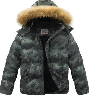 WULFUL Boy's Winter Coats Waterproof Fleece Lined Puffer Jackets Kids Thicken Outerwear With Detachable Hood