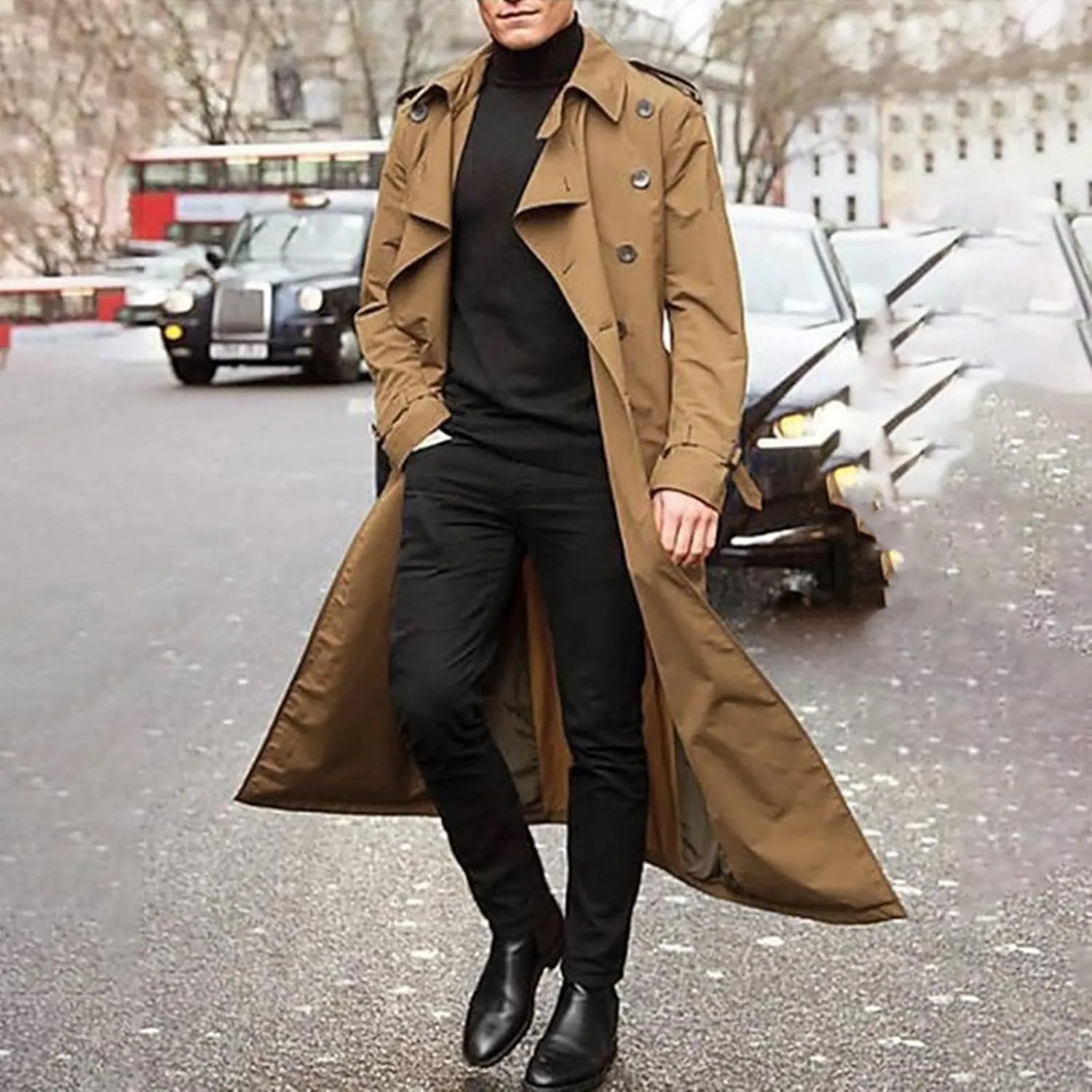 Ymosrh Mens Coats and Jackets Fashion Full Length Trench Coat Long Wool Overcoat Winter Coats Jackets Plus Size