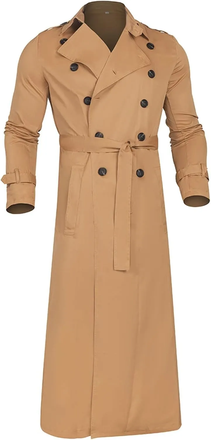 Ymosrh Mens Coats and Jackets Fashion Full Length Trench Coat Long Wool Overcoat Winter Coats Jackets Plus Size