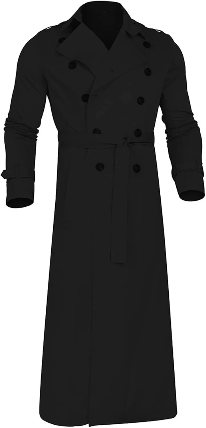 Ymosrh Mens Coats and Jackets Fashion Full Length Trench Coat Long Wool Overcoat Winter Coats Jackets Plus Size