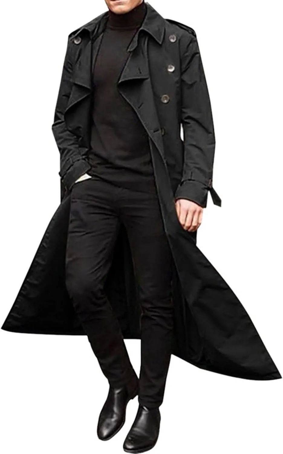 Ymosrh Mens Coats and Jackets Fashion Full Length Trench Coat Long Wool Overcoat Winter Coats Jackets Plus Size
