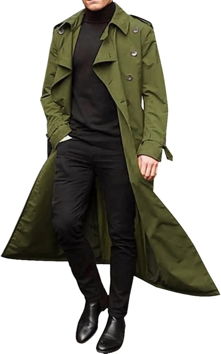 Ymosrh Mens Coats and Jackets Fashion Full Length Trench Coat Long Wool Overcoat Winter Coats Jackets Plus Size