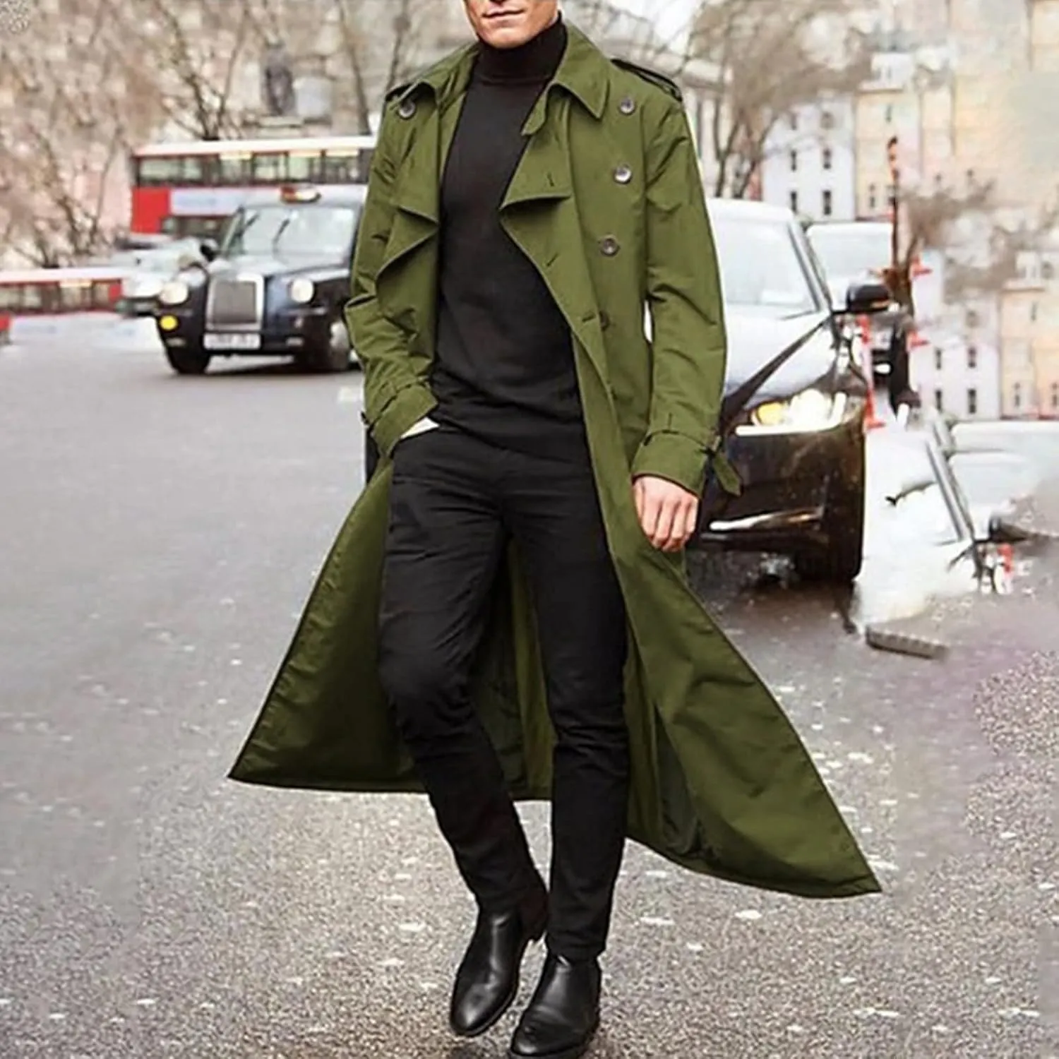 Ymosrh Mens Coats and Jackets Fashion Full Length Trench Coat Long Wool Overcoat Winter Coats Jackets Plus Size