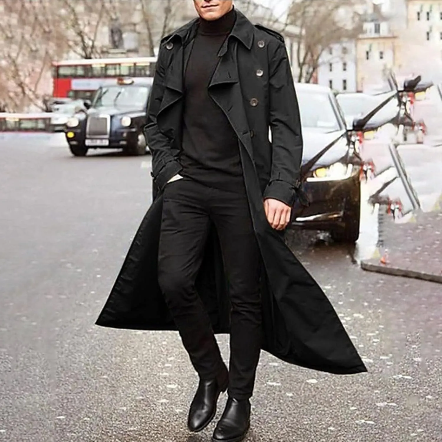 Ymosrh Mens Coats and Jackets Fashion Full Length Trench Coat Long Wool Overcoat Winter Coats Jackets Plus Size