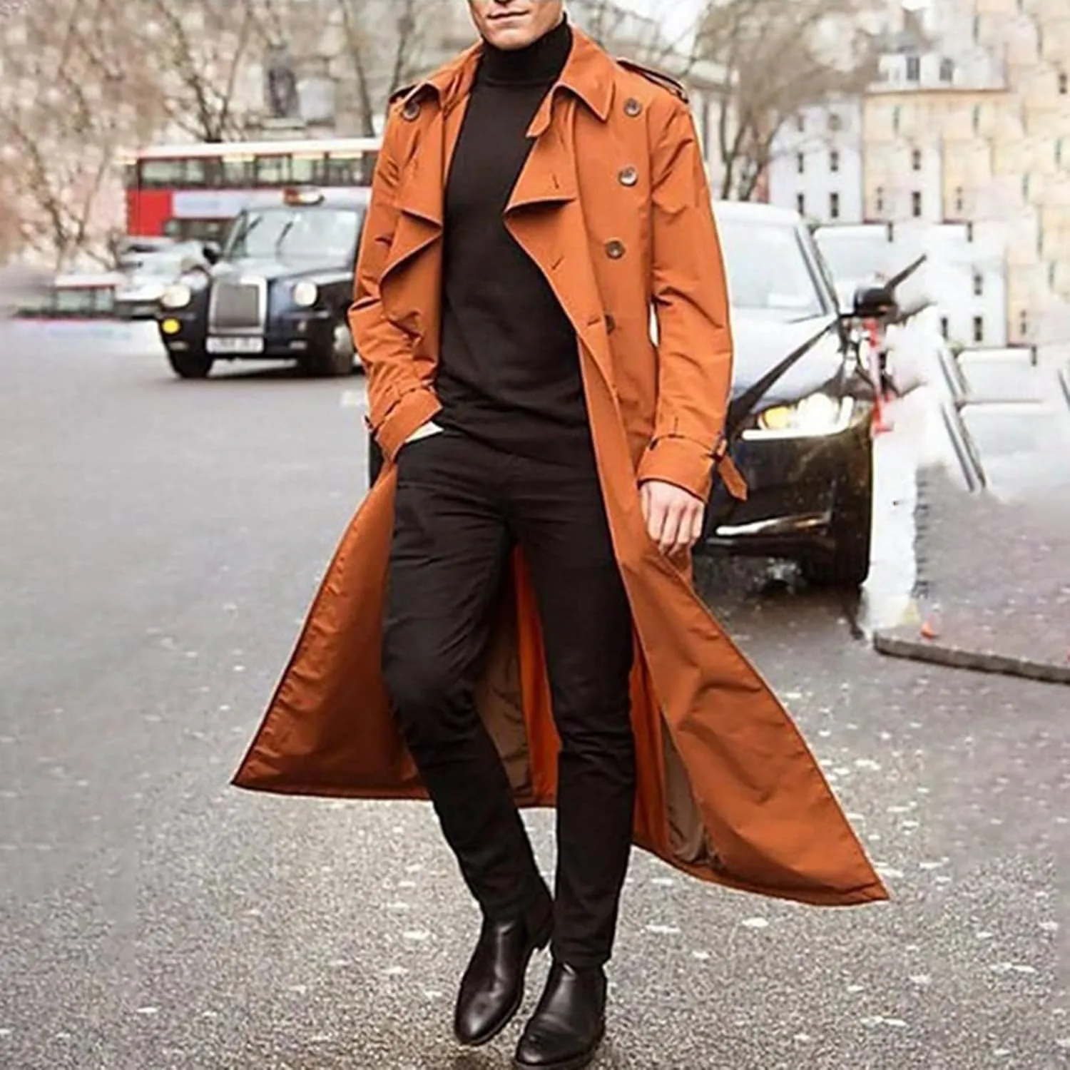 Ymosrh Mens Coats and Jackets Fashion Full Length Trench Coat Long Wool Overcoat Winter Coats Jackets Plus Size