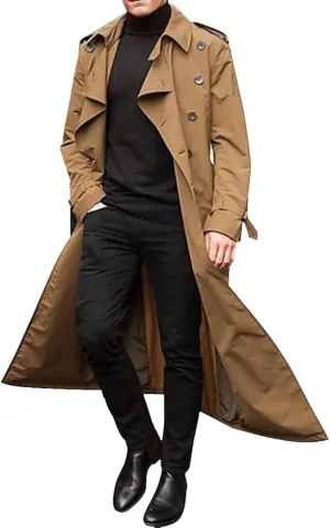 Ymosrh Mens Coats and Jackets Fashion Full Length Trench Coat Long Wool Overcoat Winter Coats Jackets Plus Size