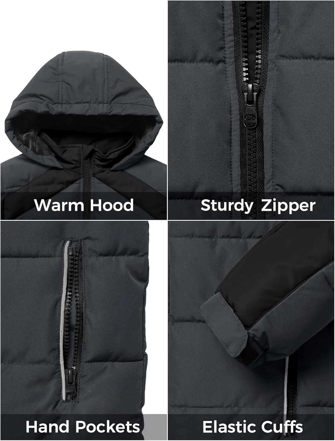 ZSHOW Boys' Hooded Puffer Jacket Waterproof Warm Winter Coat Soft Fleece Lined Outerwear Jacket